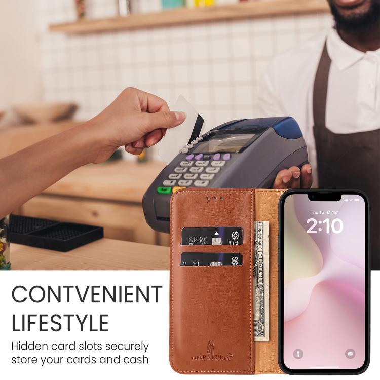 For iPhone 17e / 16e Fierre Shann PU Genuine Leather Texture Phone Case(Brown)