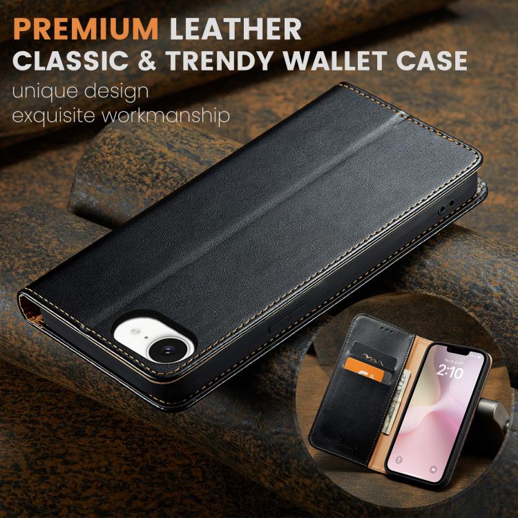 For iPhone 17e / 16e Fierre Shann PU Genuine Leather Texture Phone Case(Black)