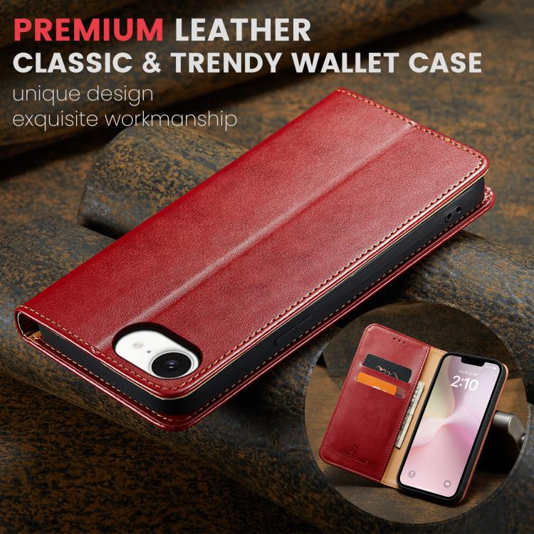 For iPhone 17e / 16e Fierre Shann PU Genuine Leather Texture Phone Case(Red)
