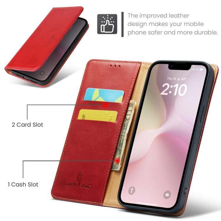 For iPhone 17e / 16e Fierre Shann PU Genuine Leather Texture Phone Case(Red)
