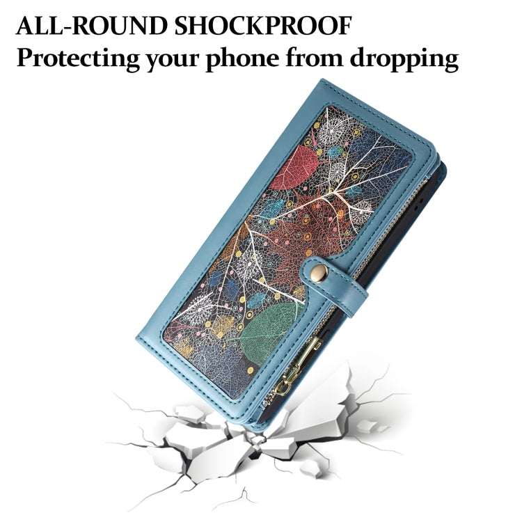 For iPhone 16 Pro ESEBLE Star Series Lanyard Zipper Wallet RFID Leather Case(Blue)