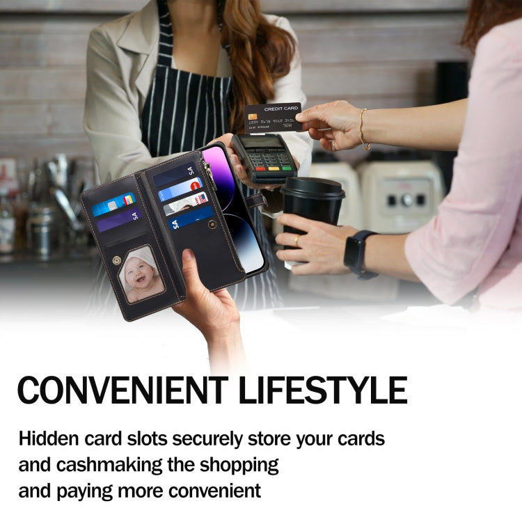 For iPhone 16 Pro ESEBLE Star Series Lanyard Zipper Wallet RFID Leather Case(Black)