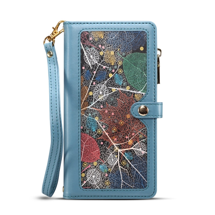 For iPhone 16 Plus ESEBLE Star Series Lanyard Zipper Wallet RFID Leather Case(Blue)