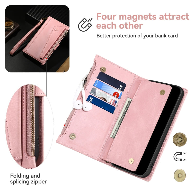 For iPhone 16 ESEBLE Retro Frosted RFID Flip Leather Phone Case(Rose Gold)