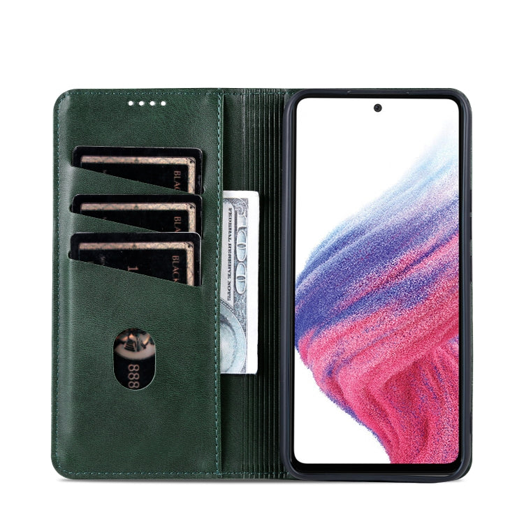 For Samsung Galaxy A55 5G AZNS Magnetic Calf Texture Flip Leather Phone Case(Dark Green)