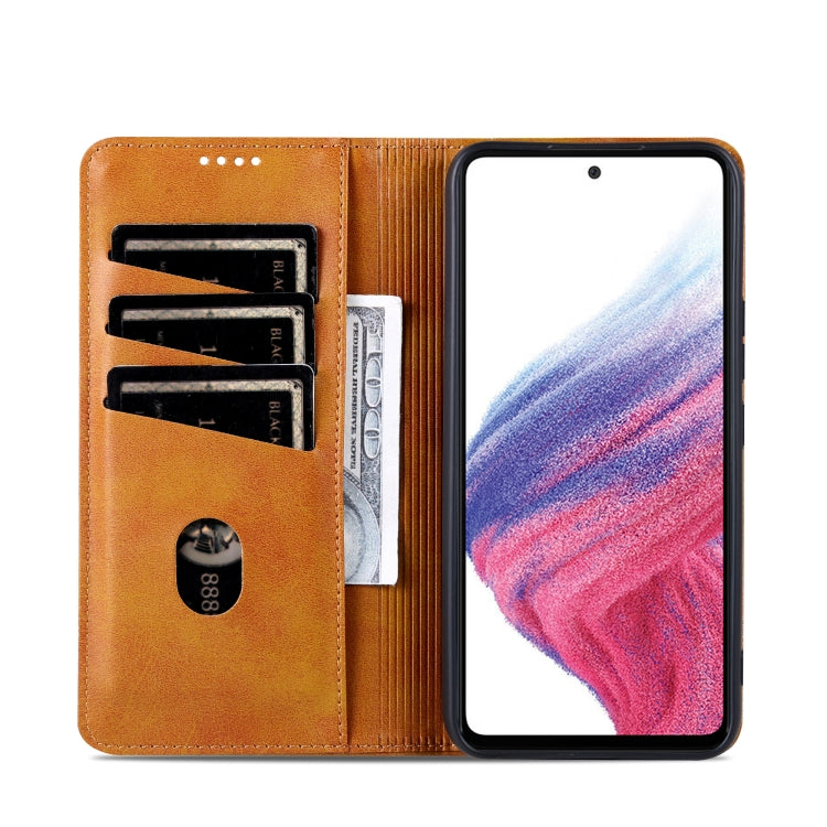 For Samsung Galaxy A55 5G AZNS Magnetic Calf Texture Flip Leather Phone Case(Light Brown)
