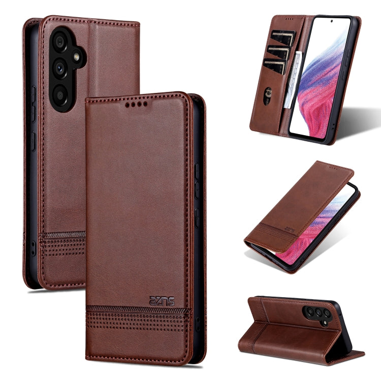 For Samsung Galaxy A55 5G AZNS Magnetic Calf Texture Flip Leather Phone Case(Dark Brown)