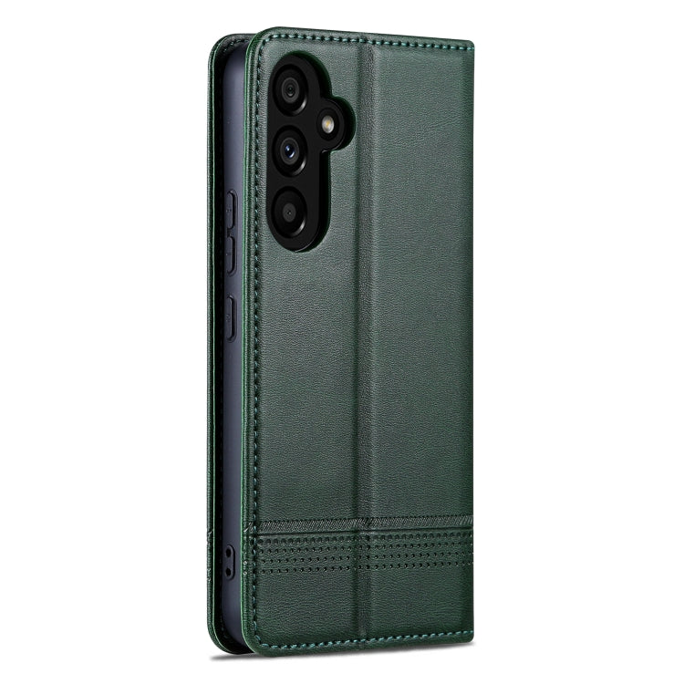 For Samsung Galaxy A35 5G AZNS Magnetic Calf Texture Flip Leather Phone Case(Dark Green)