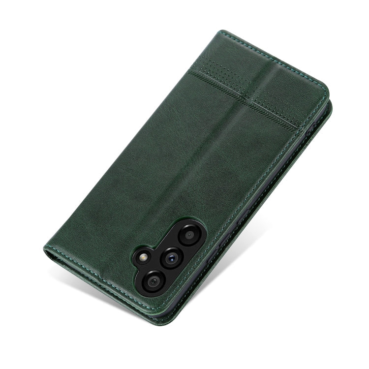 For Samsung Galaxy A35 5G AZNS Magnetic Calf Texture Flip Leather Phone Case(Dark Green)
