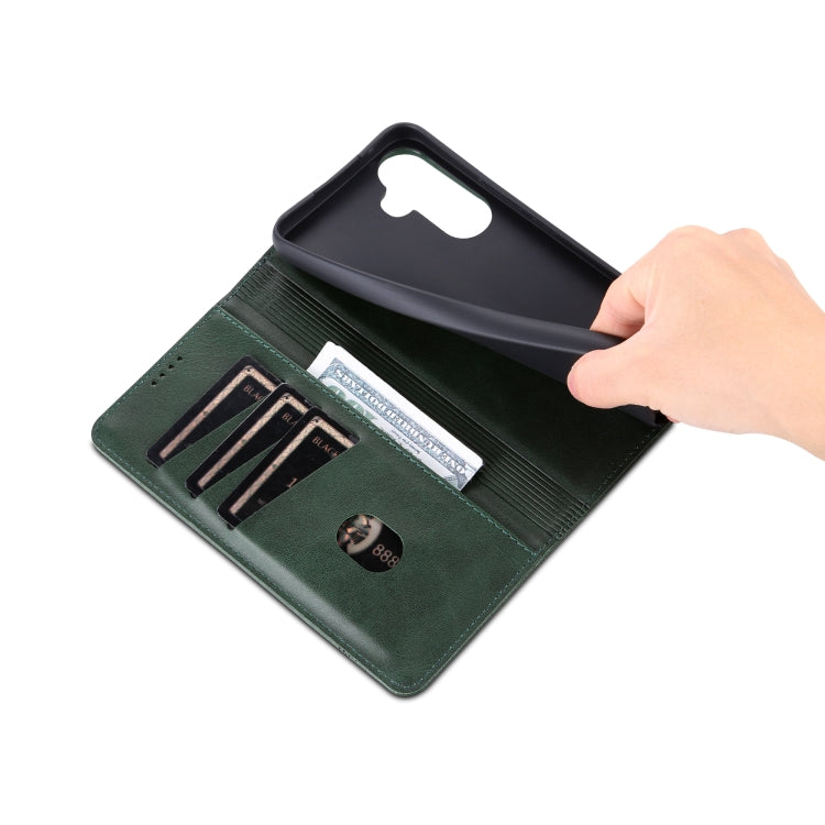 For Samsung Galaxy A35 5G AZNS Magnetic Calf Texture Flip Leather Phone Case(Dark Green)