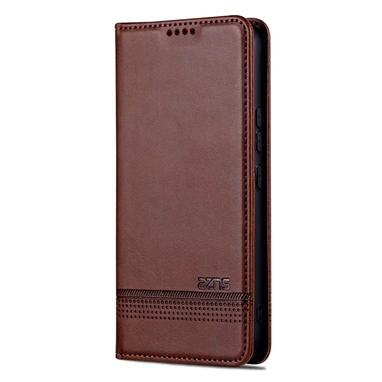 For Samsung Galaxy A35 5G AZNS Magnetic Calf Texture Flip Leather Phone Case(Dark Brown)