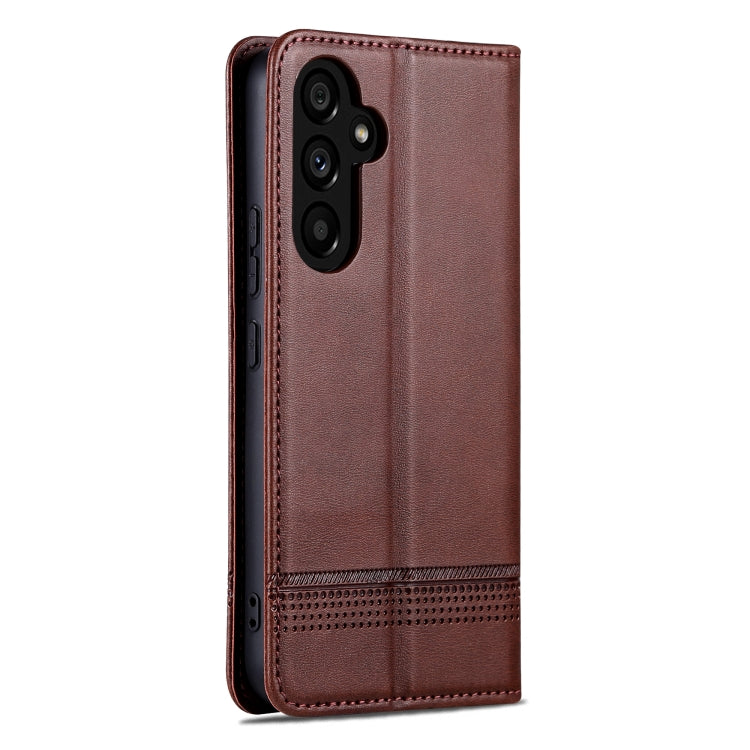 For Samsung Galaxy A35 5G AZNS Magnetic Calf Texture Flip Leather Phone Case(Dark Brown)