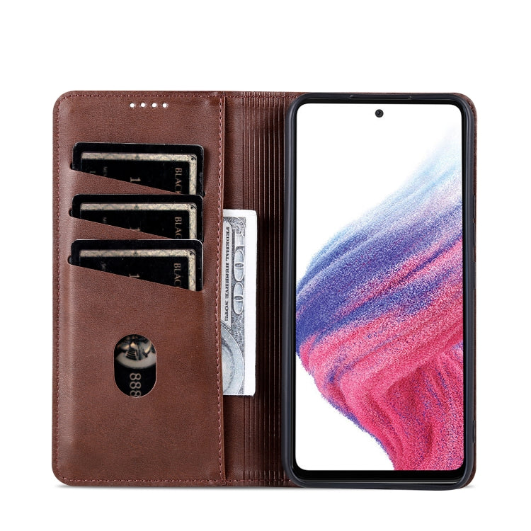 For Samsung Galaxy A35 5G AZNS Magnetic Calf Texture Flip Leather Phone Case(Dark Brown)