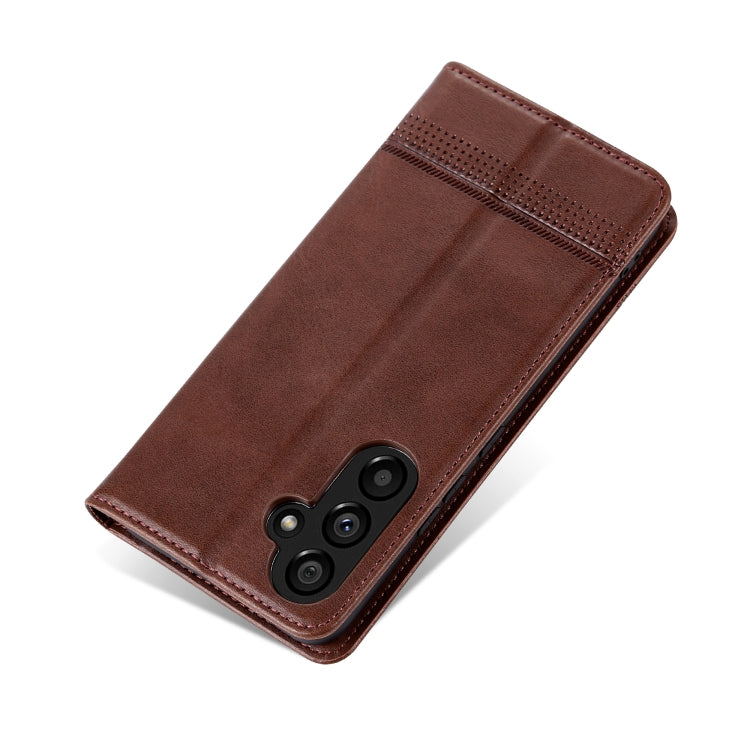 For Samsung Galaxy A35 5G AZNS Magnetic Calf Texture Flip Leather Phone Case(Dark Brown)