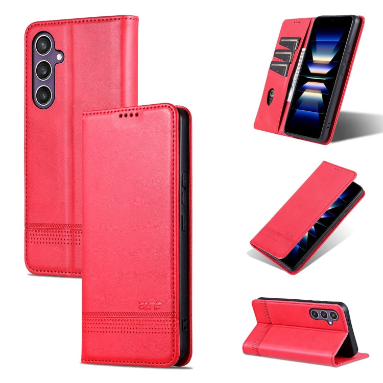 For Samsung Galaxy S24 5G AZNS Magnetic Calf Texture Flip Leather Phone Case(Red)