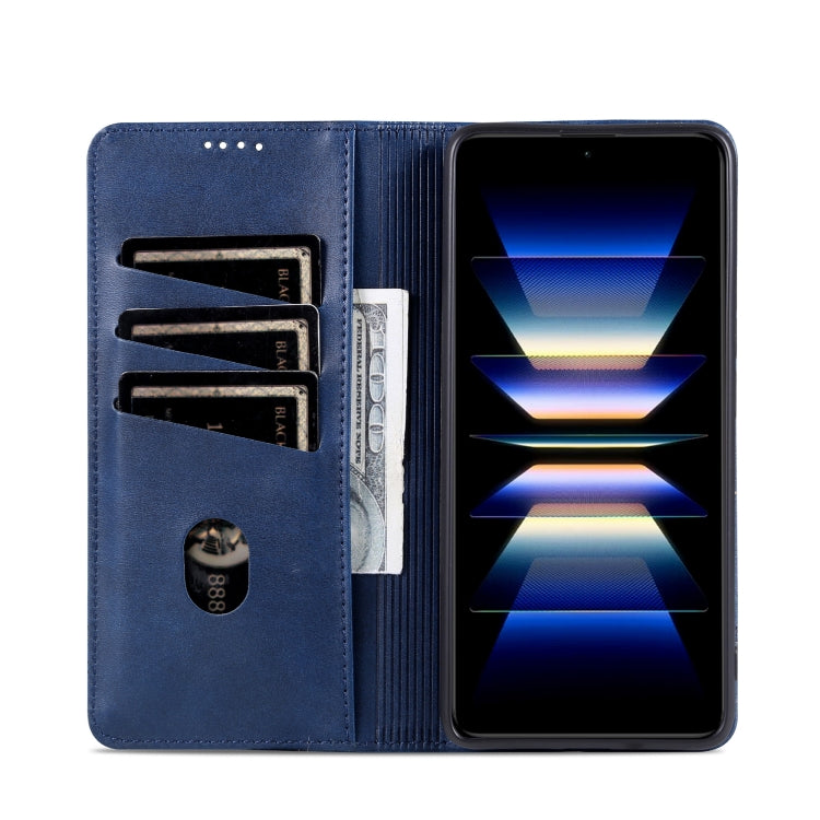 For Samsung Galaxy S24 5G AZNS Magnetic Calf Texture Flip Leather Phone Case(Dark Blue)