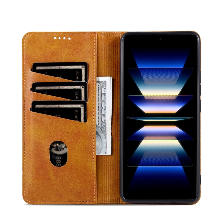 For Samsung Galaxy S24+ 5G AZNS Magnetic Calf Texture Flip Leather Phone Case(Light Brown)