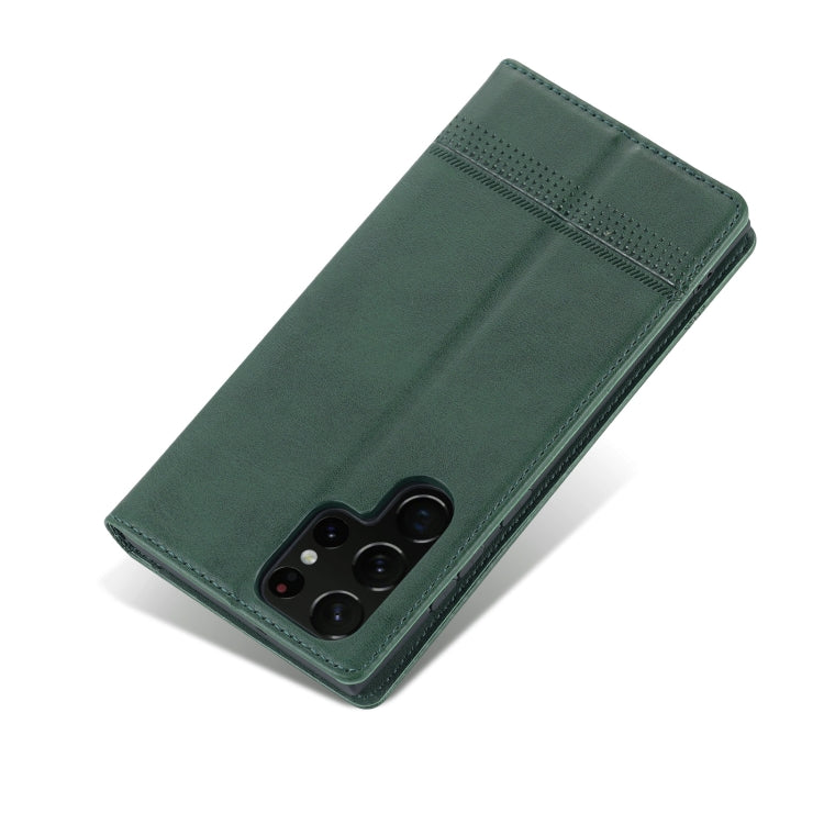 For Samsung Galaxy S24 Ultra 5G AZNS Magnetic Calf Texture Flip Leather Phone Case(Dark Green)