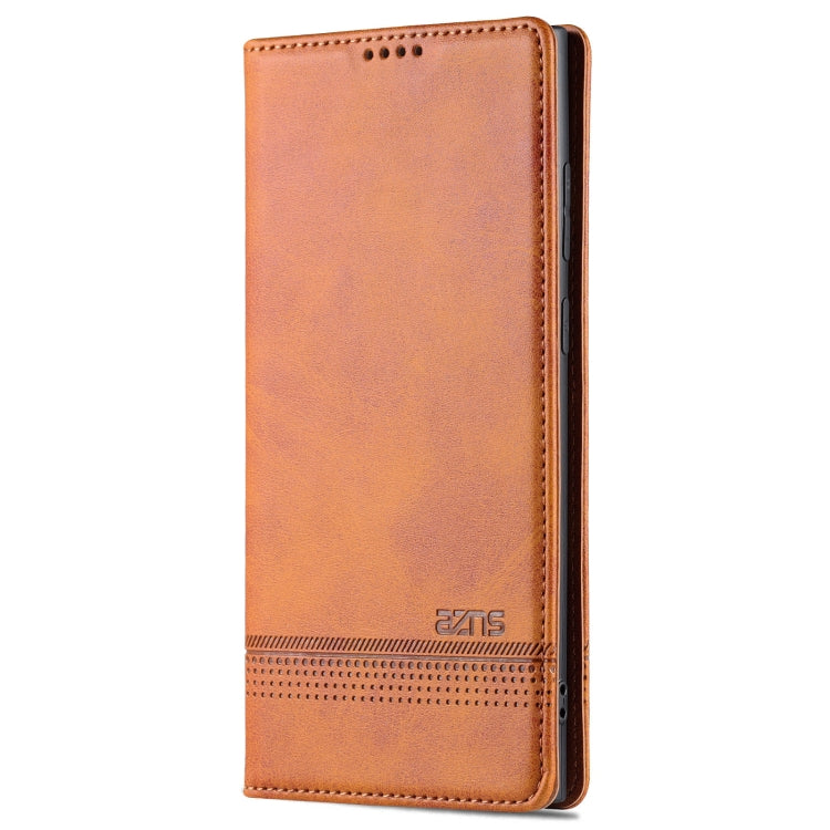 For Samsung Galaxy S24 Ultra 5G AZNS Magnetic Calf Texture Flip Leather Phone Case(Light Brown)