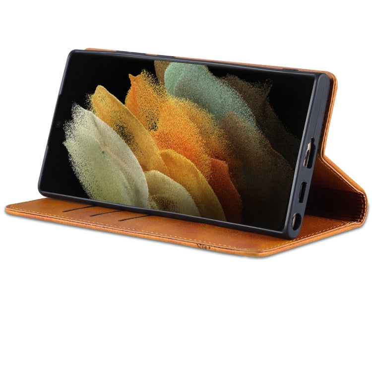 For Samsung Galaxy S24 Ultra 5G AZNS Magnetic Calf Texture Flip Leather Phone Case(Light Brown)