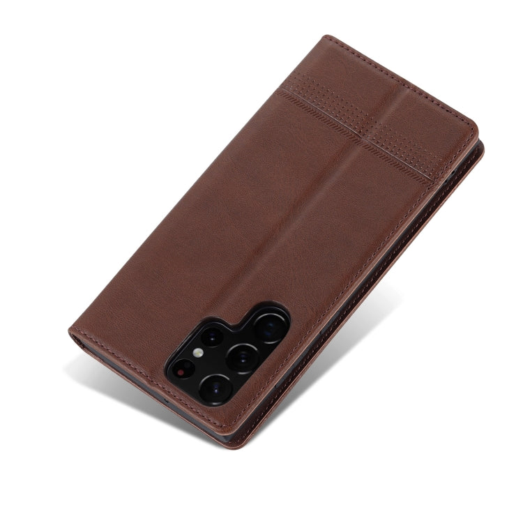 For Samsung Galaxy S24 Ultra 5G AZNS Magnetic Calf Texture Flip Leather Phone Case(Dark Brown)