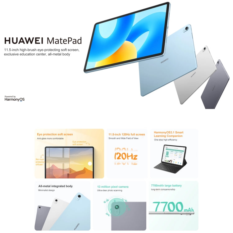 HUAWEI MatePad 11.5 inch 2023 WIFI, 8GB+128GB Diffuse Screen, HarmonyOS 3.1 Qualcomm Snapdragon 7 Gen 1 Octa Core, Not Support Google Play(Silver)