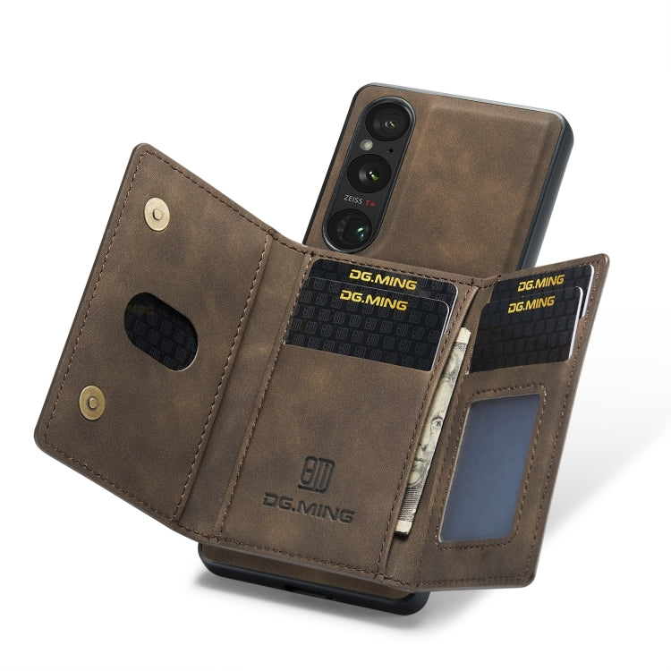 For Sony Xperia 1 VI DG.MING M2 Series 3-Fold Multi Card Bag + Magnetic Phone Case(Coffee)