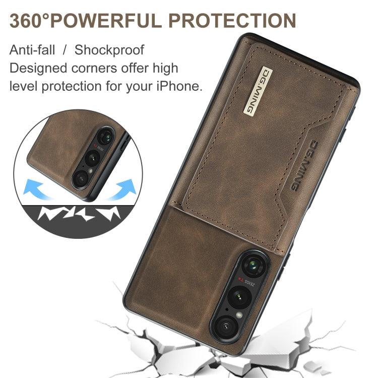 For Sony Xperia 1 VI DG.MING M2 Series 3-Fold Multi Card Bag + Magnetic Phone Case(Coffee)
