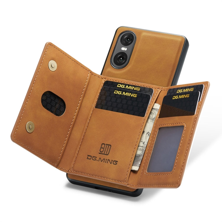 For Sony Xperia 10 VI DG.MING M2 Series 3-Fold Multi Card Bag + Magnetic Phone Case(Brown)