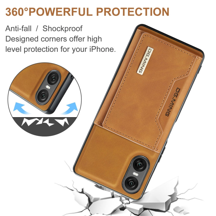 For Sony Xperia 10 VI DG.MING M2 Series 3-Fold Multi Card Bag + Magnetic Phone Case(Brown)