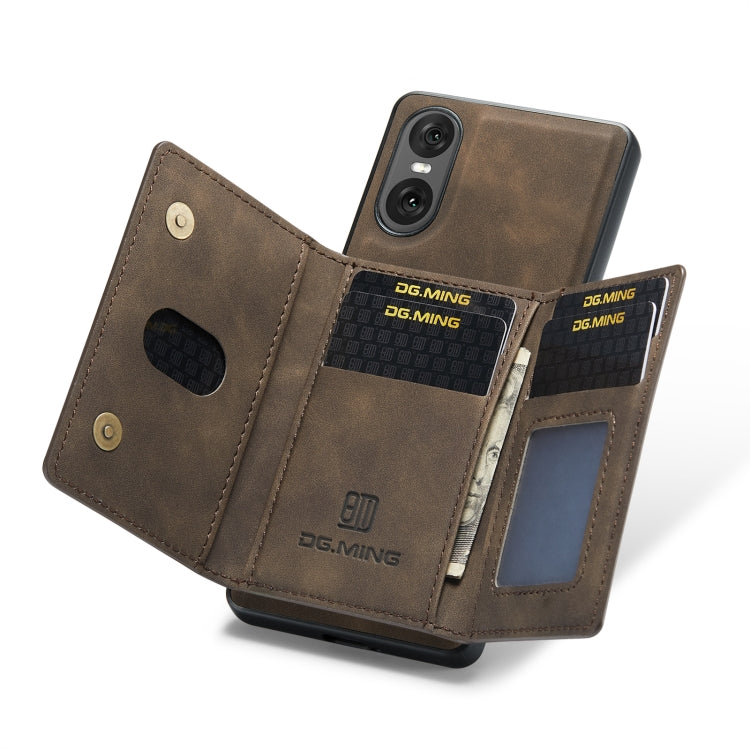 For Sony Xperia 10 VI DG.MING M2 Series 3-Fold Multi Card Bag + Magnetic Phone Case(Coffee)