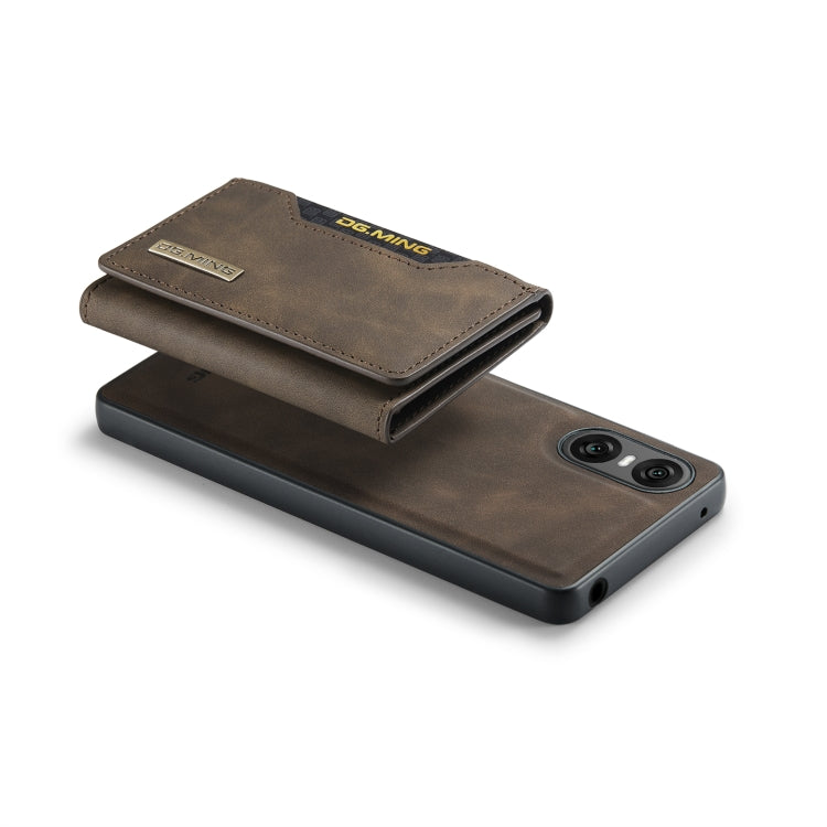 For Sony Xperia 10 VI DG.MING M2 Series 3-Fold Multi Card Bag + Magnetic Phone Case(Coffee)