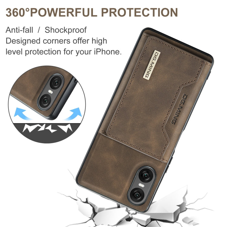 For Sony Xperia 10 VI DG.MING M2 Series 3-Fold Multi Card Bag + Magnetic Phone Case(Coffee)