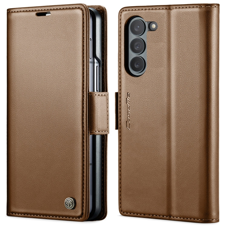 For Samsung Galaxy Z Fold6 5G CaseMe 023 Butterfly Buckle Litchi Texture RFID Anti-theft Leather Phone Case(Brown)
