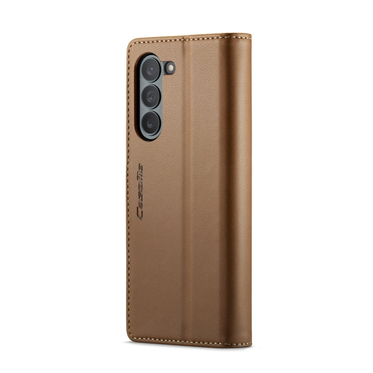 For Samsung Galaxy Z Fold6 5G CaseMe 023 Butterfly Buckle Litchi Texture RFID Anti-theft Leather Phone Case(Brown)