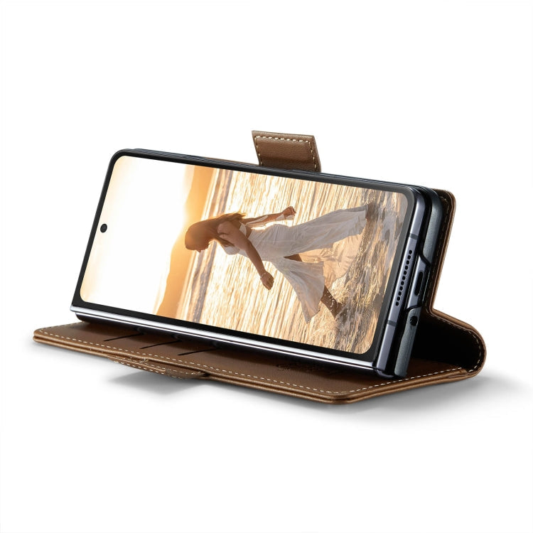 For Samsung Galaxy Z Fold6 5G CaseMe 023 Butterfly Buckle Litchi Texture RFID Anti-theft Leather Phone Case(Brown)