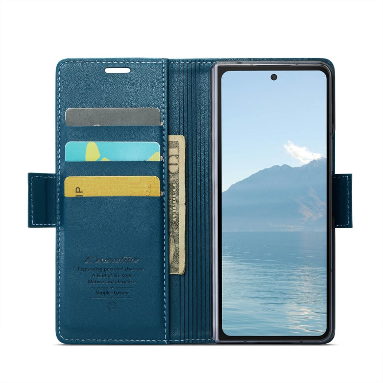 For Samsung Galaxy Z Fold6 5G CaseMe 023 Butterfly Buckle Litchi Texture RFID Anti-theft Leather Phone Case(Blue)