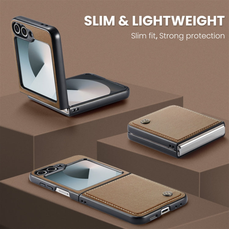 For Samsung Galaxy Z Flip6 / Flip7 FE CaseMe 023 Butterfly Buckle Litchi Texture RFID Anti-theft Leather Phone Case(Brown)