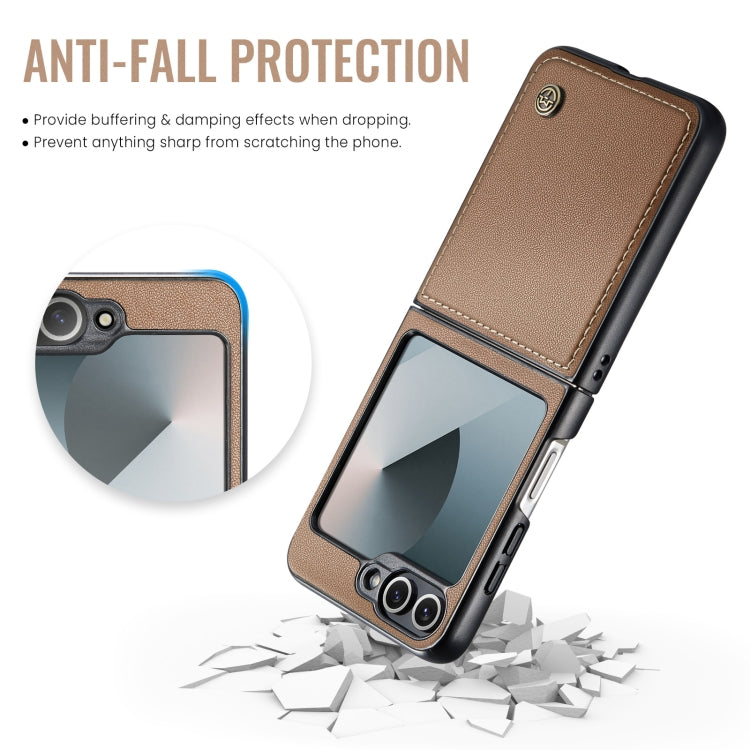 For Samsung Galaxy Z Flip6 / Flip7 FE CaseMe 023 Butterfly Buckle Litchi Texture RFID Anti-theft Leather Phone Case(Brown)