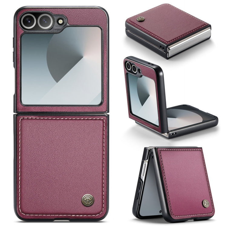 For Samsung Galaxy Z Flip6 / Flip7 FE CaseMe 023 Butterfly Buckle Litchi Texture RFID Anti-theft Leather Phone Case(Wine Red)