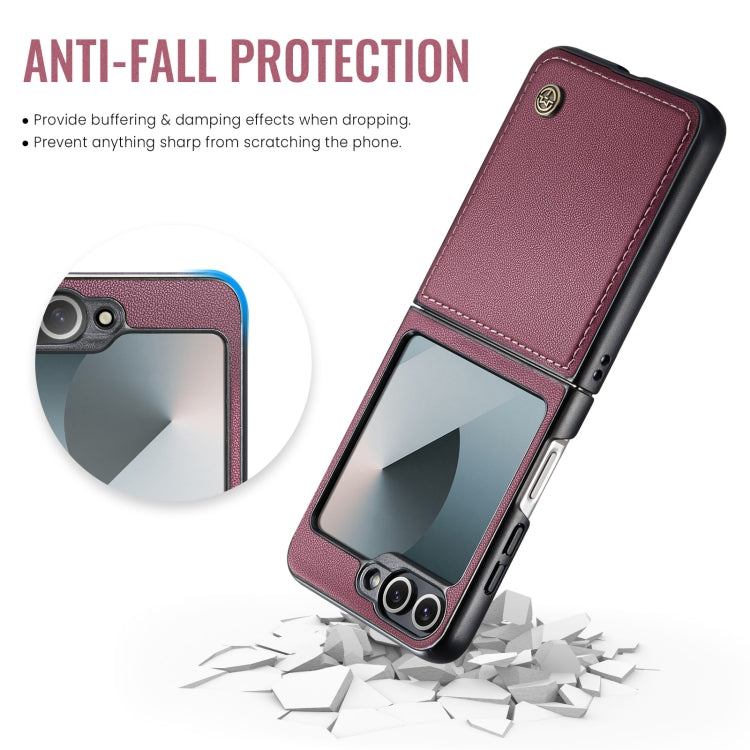 For Samsung Galaxy Z Flip6 / Flip7 FE CaseMe 023 Butterfly Buckle Litchi Texture RFID Anti-theft Leather Phone Case(Wine Red)