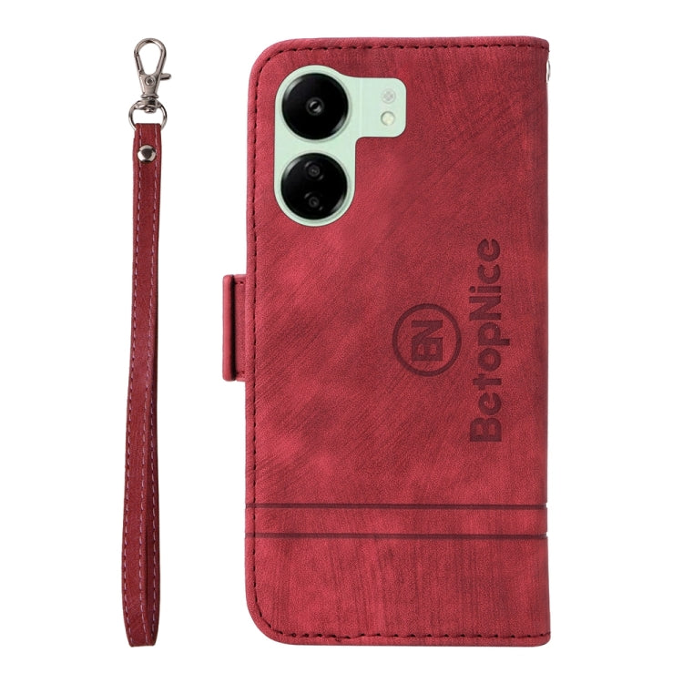 For Xiaomi Redmi 13C 4G / 5G BETOPNICE Dual-side Buckle Leather Phone Case(Red)