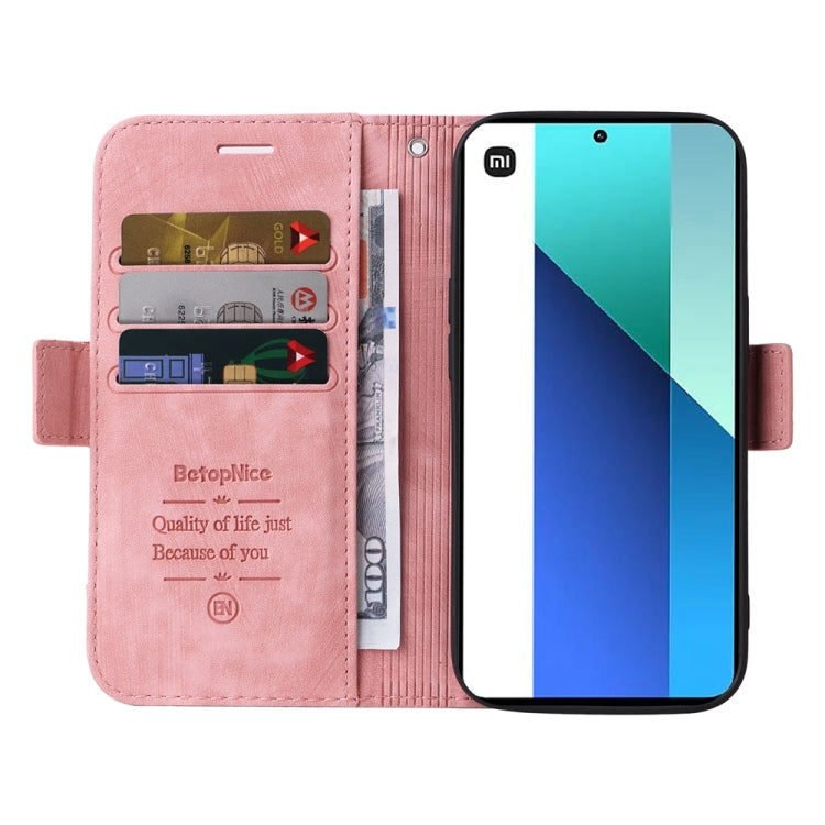 For Xiaomi Redmi Note 13 4G BETOPNICE Dual-side Buckle Leather Phone Case(Pink)