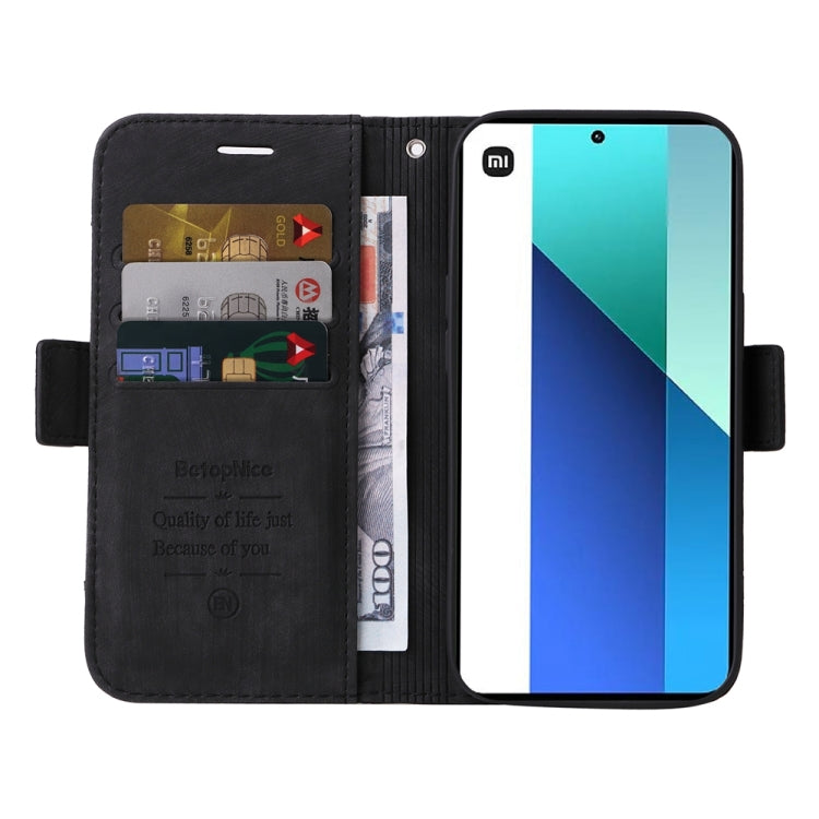 For Xiaomi Redmi Note 13 4G BETOPNICE Dual-side Buckle Leather Phone Case(Black)