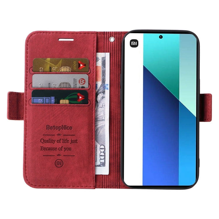 For Xiaomi Redmi Note 13 4G BETOPNICE Dual-side Buckle Leather Phone Case(Red)