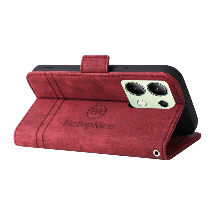 For Xiaomi Redmi Note 13 4G BETOPNICE Dual-side Buckle Leather Phone Case(Red)
