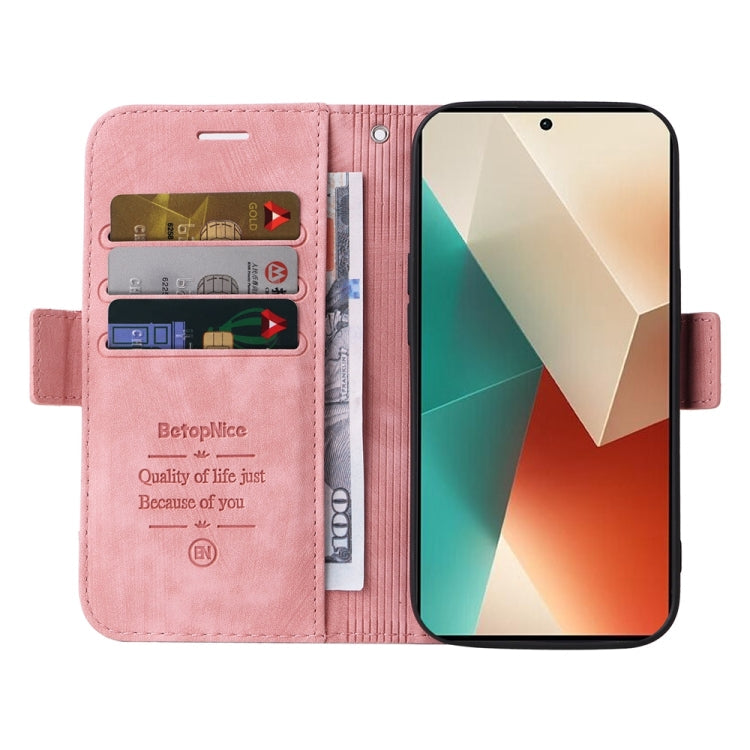 For Xiaomi Redmi Note 13 5G Global BETOPNICE Dual-side Buckle Leather Phone Case(Pink)