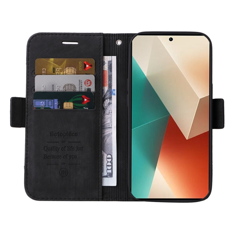 For Xiaomi Redmi Note 13 5G Global BETOPNICE Dual-side Buckle Leather Phone Case(Black)