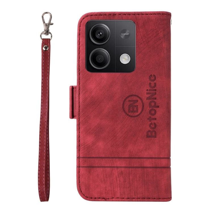 For Xiaomi Redmi Note 13 5G Global BETOPNICE Dual-side Buckle Leather Phone Case(Red)