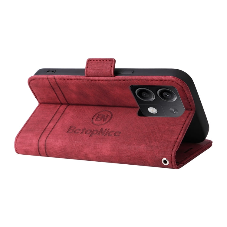 For Xiaomi Redmi Note 13 5G Global BETOPNICE Dual-side Buckle Leather Phone Case(Red)